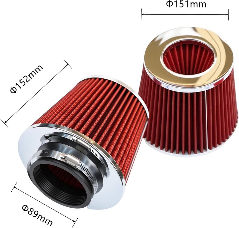 MINGABC Cold Air Intake Pipe, 76mm 3 Inch Universal Performance Car Cold Air Intake Turbo Filter Aluminum Automotive Air Filter Induction Flow Hose Pipe Kit (RED) - Image 4